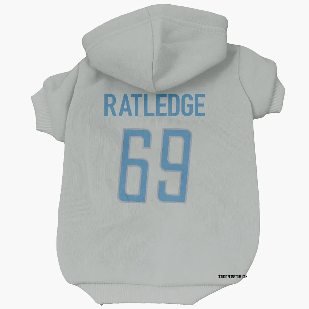 Detroit Lions Tate Ratledge Silver Pet Hoodie for Dog & Cat