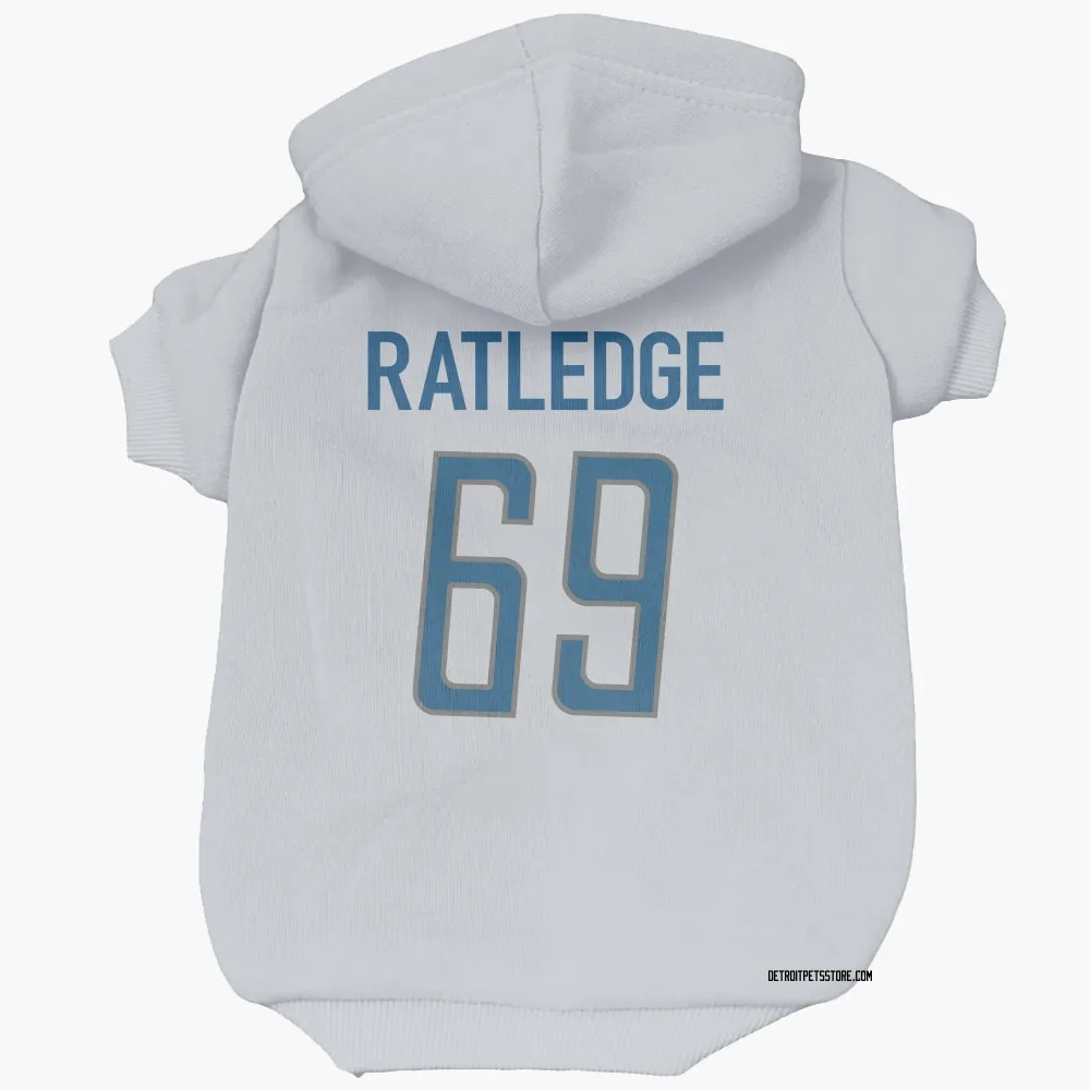 Detroit Lions Tate Ratledge White Pet Hoodie for Dog & Cat